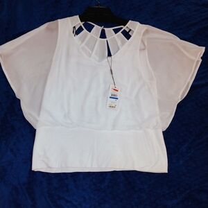 Joseph A White Cutout Back Flutter Sleeve Blouse
